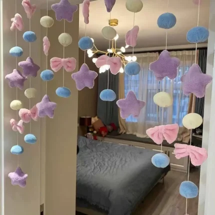 Bow Heart Shaped Curtain Decor Hanging Ornaments Divider String Tassel Curtain Girl Room Living Partiton Beaded Window Valance