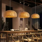 Bamboo Lantern 30cm Pendant Lamp Natural Rattan Wicker E27 LED Chandeliers Hand-Woven Lampshades Lighting Fixture Hanging Light 3