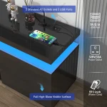 66 Inch LED TV Stand for 70/75 Inch TV, Modern Gaming TV Cabinet with Power Outlet, High Gloss Entertainment Center with Storage 4