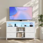 TV Stand, 4 Drawers, With LED Lights And Power Sockets, 50-inch TV Living Room Furniture, With Open Shelves And Adjustable Feet 6