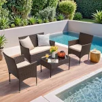 4 Pieces Outdoor Patio Furniture Sets Rattan Chair Wicker Set,Outdoor Indoor Use Backyard Porch 5