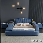 Tech Smart Bed 2 People with King Size Bed Frame Queen, Genuine Leather, Massage, USB, Bluetooth Speaker, and Safe By MINGDIBAO 4