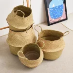 Wicker Basket Toy Organizer Folding Rattan Seagrass Storage Basket Laundry Woven Basket Plant Flower Pot For Home Garden 5