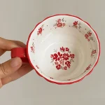 Vintage red floral underglaze relief lace ceramic coffee cup 3