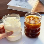 Glass Cup Household Corrugated Glass Cup Coffee Milk Cup Transparent Glasses Ice Juice Mug Tea Cup Drinkware Retro 6