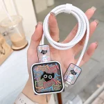 Cute Line Cat Charger Cable Protector For 18/20W iphone 15 Pro Max,Charger Protective Cover Case USB Dustproof Date Cable Winder 2