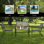 Set of 4 Patio Furniture Set Sofa Coffee Table Steel Frame Garden 5
