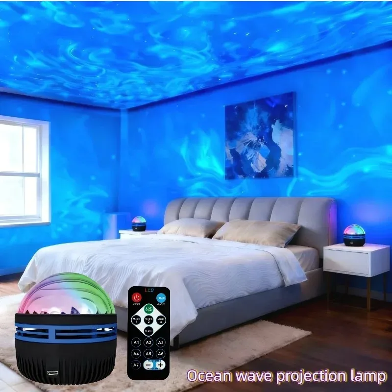 LED Ocean Wave Starry Sky Projector Lamp 1pc 7 Colors Remote Control USB Powered for Kids Room Bedroom Party Ambient Light LED Ocean Wave Starry Sky Projector Lamp 1pc 7 Colors Remote Control USB Powered for Kids Room Bedroom Party Ambient Light