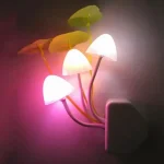 Novelty Mushroom Fungus Night Light EU & US Plug Light Sensor 220V 3 LED Colorful Mushroom Lamp Led Night Lights 3