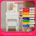 40*37cm Vanity Table with Mirror, Compact Makeup Vanity with Storage Compartments and Stool, Dressing Table for Bedroom White