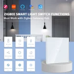 BSEED Zigbee Touch Switch Glass 1/2/3Gang Smart Light Switch Tuya Wireless Controller via Google Smart Life Alexa App No Neutral 2