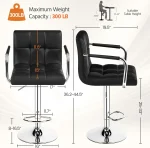 Bar Stools Set of 2, PU Leather Adjustable Swivel Barstools, Hydraulic Kitchen Counter Height Bar Chairs with Armrest and Back 3