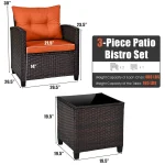 3 PCS Patio Rattan Furniture Set Cushioned Conversation Set Sofa Orange 3