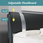 HOOMIC Modern Faux Leather Bed Frame with Iron Pieces Decor, Low Profile Platform Bed with Height-Adjustable Headboard 3