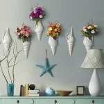 1Pc Amagogo Modern White Ceramic Sea Shell Conch Flower Vase Wall Hanging Home Decor 6