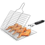 Grill Basket Folding Portable Stainless Steel BBQ Grill Basket With Handle for Fish Vegetables Shrimp Cooking Accessories 3