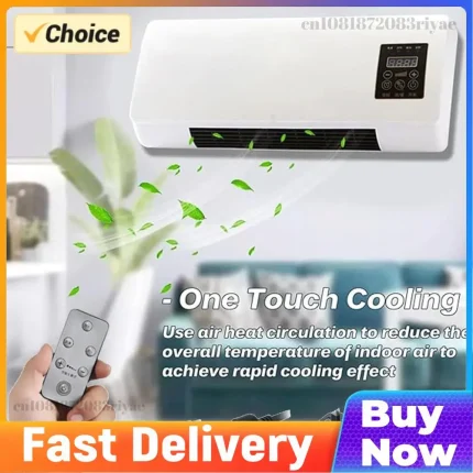 Mobile Electric Fan with Remote Control Wall Mounted Quiet Energy Saving Dual-Purpose Cooling Heater Fan for Dorm Office Bedroom