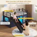 Low Loft Bed with Slide, Storage Stairway, LED Lights, Twin Size Metal Frame, Under-Bed Play Space & Art Table 5