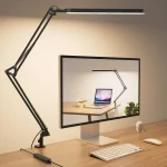 LED Desk Lamp Long Arm Foldable Clamp Adjustable Eye Caring Light with 3 Color Modes Dimmable for Reading Study and Office Work