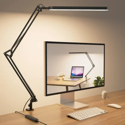 LED Desk Lamp Long Arm Foldable Clamp Adjustable Eye Caring Light with 3 Color Modes Dimmable for Reading Study and Office Work