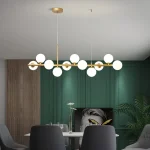 Nordic Modern LED Pendant Gold Light Glass Ball 11 Heads Hanging Lamp for Kitchen Living Dining Room Suspension Luminaire Design