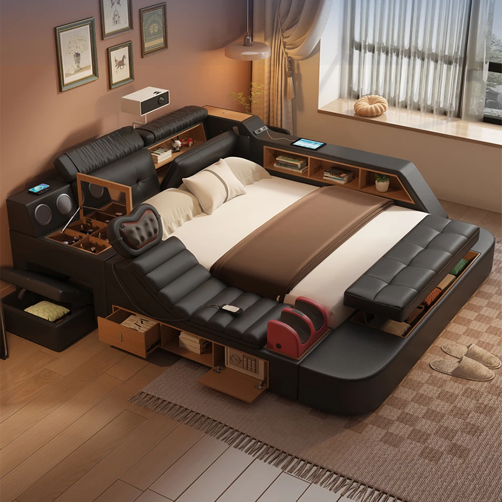 Luxury Tech Smart Multifunctional Bed with Massage Chair, Bluetooth Speakers, Projector, USB – Modern Upholstered King Size Bed Luxury Tech Smart Multifunctional Bed with Massage Chair, Bluetooth Speakers, Projector, USB – Modern Upholstered King Size Bed