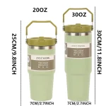 1pc Vacuum Tumbler with Lid Stainless Steel Portable Water Bottle with Dazzling Handle Insulated Tumbler Tote Handle 20/30OZ 5