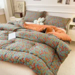 Floral Printed Thickened Warm Winter Quilt Fluffy Soft Weighted Blanket for Sleeping Double Bed Skin-Friendly Quilted Comforter 2