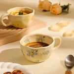 Ceramic Mugs Coffee Cups Hand Pinched Irregular Flower Milk Tea Cup Ins Korean Style Oatmeal Breakfast Mug Drinkware Kitchen 5