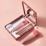 1 Set Chic Pink Makeup Brush Set - Mirror Compact, 5pcs Soft Bristles Versatile for Blush Eye Foundation 5