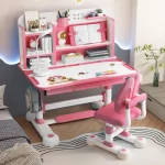 2Pcs/Set Kids Study Desk Chair Set Height Adjustable Children School Study Table Chair Set with Sitting Corrector, Book Stand 4
