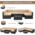 7 Piece Outdoor Patio Furniture Set, PE Rattan Outdoor Grey Wicker Furniture, Outdoor Sectional Furniture Chair Set with Cushion 4