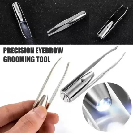 Stainless Steel Eyebrow Clip with LED Light Professional Lighted Eyebrow Tweezers Eyelash Brow Hair Removal Clamp Makeup Tools
