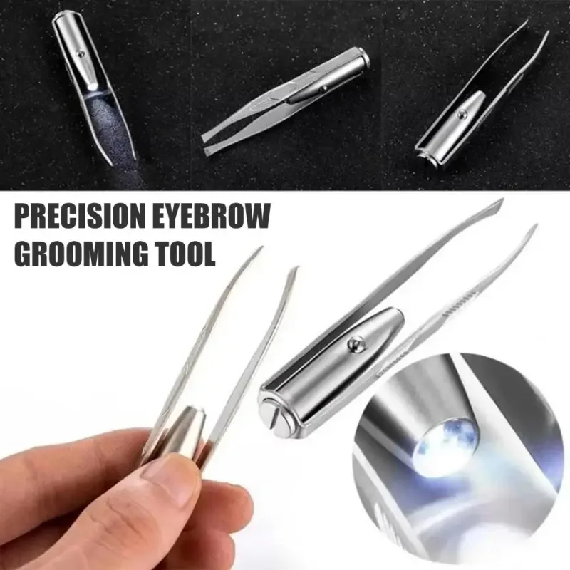 Stainless Steel Eyebrow Clip with LED Light Professional Lighted Eyebrow Tweezers Eyelash Brow Hair Removal Clamp Makeup Tools Stainless Steel Eyebrow Clip with LED Light Professional Lighted Eyebrow Tweezers Eyelash Brow Hair Removal Clamp Makeup Tools