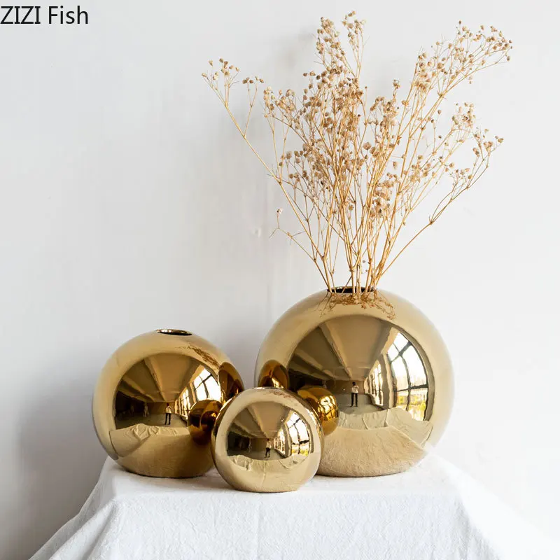 Plating Golden Ball Ceramic Vase Home Decoration Ornaments Crafts Flower Pot Art Hydroponic Vases Home Decoration Ornament Gift Plating Golden Ball Ceramic Vase Home Decoration Ornaments Crafts Flower Pot Art Hydroponic Vases Home Decoration Ornament Gift