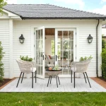 Patio Furniture Set 3 Pcs Rope Woven Bistro Set Outdoor Conversation Set with 2 Wide Chairs,Cushions and Tempered Glass Table 2