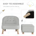 Qaba Kids Sofa Set, Toddler Chair, Sofa & Ottoman for Bedroom, Playroom, Children's Couch for 3-5 Years, Grey 3
