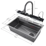 304 Stainless Steel Waterfall Kitchen Sink Large Single Slot Integrated Digital Display Faucet Set Soap Dispenser Cup Washer 6