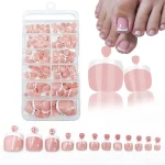 120Pcs Glossy Nude Pink French Press-On-Toenail Set 1*Box Short French Square  Fake Toe Nails Solid-Color Manicure Toenails Tips 4