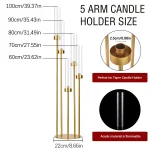 10PCS Gold Floor Candelabra,5 Arm Candle Holder Tall Floor Candle Holder with Acrylic Lampshade for Wedding Table Birthday Party 5