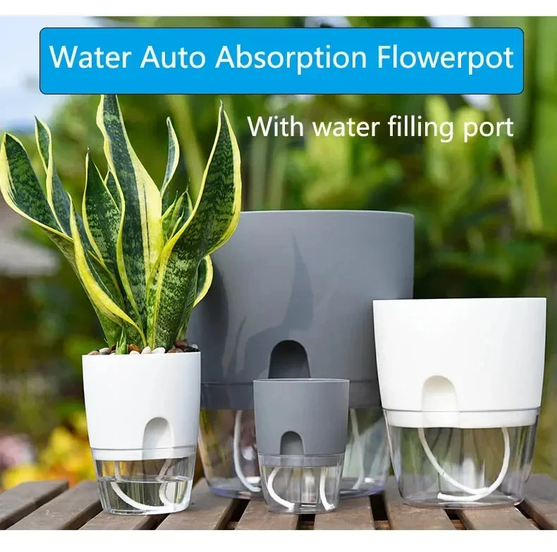 Transparent Double Layer Plastic Flower Pot Self Watering Flowerpot Cotton Rope Watering Small Plant Pot with Injection Port Transparent Double Layer Plastic Flower Pot Self Watering Flowerpot Cotton Rope Watering Small Plant Pot with Injection Port
