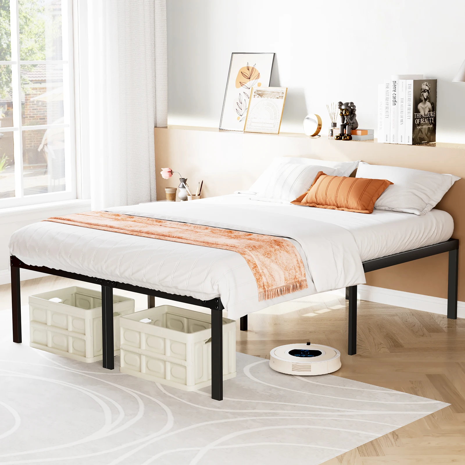 JHK Basic Twin Full Queen King Size Bed Frame Metal Platform Bedroom Frames with Storage Space Sturdy Steel Slat Support 350LBS JHK Basic Twin Full Queen King Size Bed Frame Metal Platform Bedroom Frames with Storage Space Sturdy Steel Slat Support 350LBS