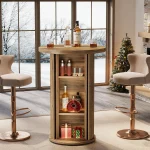 Tribesigns 35.4" Round Bar Table, Rustic Cocktail Table with 3-Tier Hidden Storage Shelves, Bistro High Top Pub Table