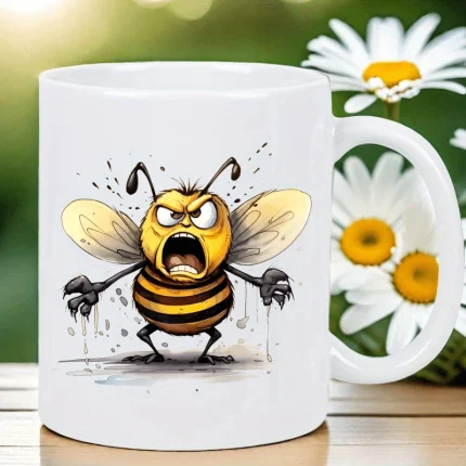 Bee Insulated Ceramic Coffee Mug - Reusable, Hand-Wash Only - Perfect for Coffee Lovers, Men & Women White Mug