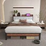 JHK King Size Soft Pack Heavy Duty Metal Bed Frame with Headboard Charging Station 1100lbs Capacity Easy Assembly For Bedroom 2