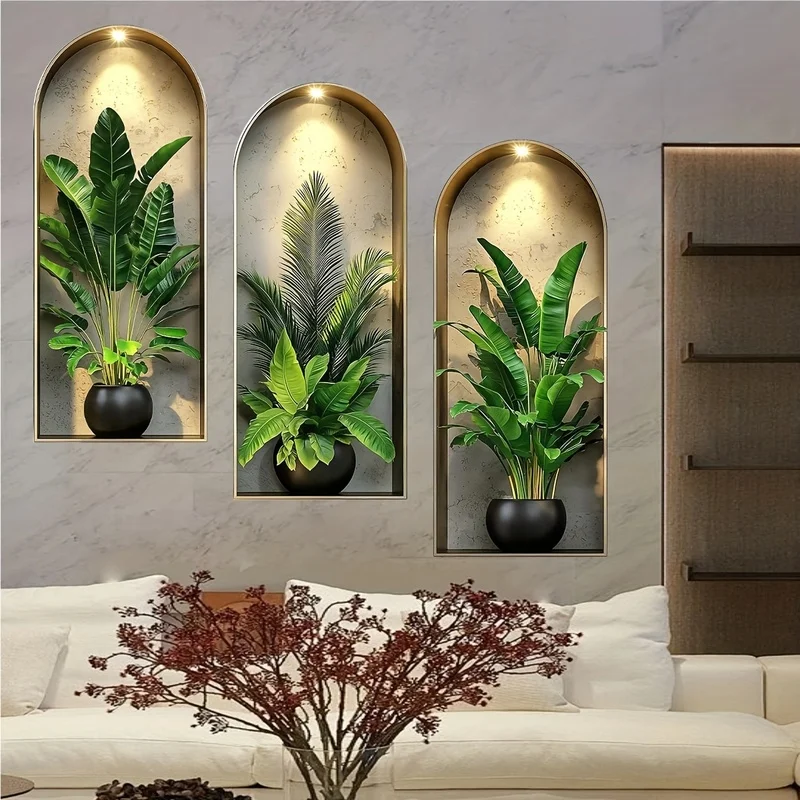 3D Watercolor Plant Wall Stickers - Realistic Potted Plants Decor, Self-Adhesive Vine Leaves For Living Room Bedroom Wall Decor 3D Watercolor Plant Wall Stickers - Realistic Potted Plants Decor, Self-Adhesive Vine Leaves For Living Room Bedroom Wall Decor