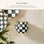 Enamel Mug, Cute Enamelware Coffee and Tea Mug, Unique Drinkware, 16 Ounces, Black-and-White Courtly Check, Set of 1 2