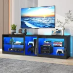 63" LED TV Stand for TVs Up To 70 Inch, Modern Entertainment Centre with Power Outlet TV Shelf with Storage Cabinet 2