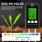 6 in 1 Soil PH Meter Sunlight Ambient Humidity Temp Soil Moisture Tester Nutrient Fertility Detector Garden Soli Analyzer 5