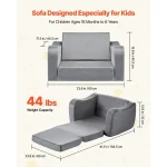 2in1 Kids Sofa, Foldable Toddler Couch with Armrests, Made of 28D Sponge amp Short Pile, Convertible Toddler Chair to Lounger, 3